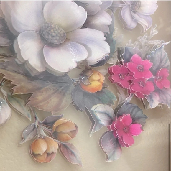 Vintage Framed Handmade 3D  Flowers Paper Tole Art - Picture 8 of 11